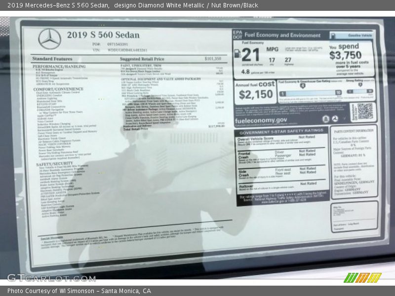 designo Diamond White Metallic / Nut Brown/Black 2019 Mercedes-Benz S 560 Sedan