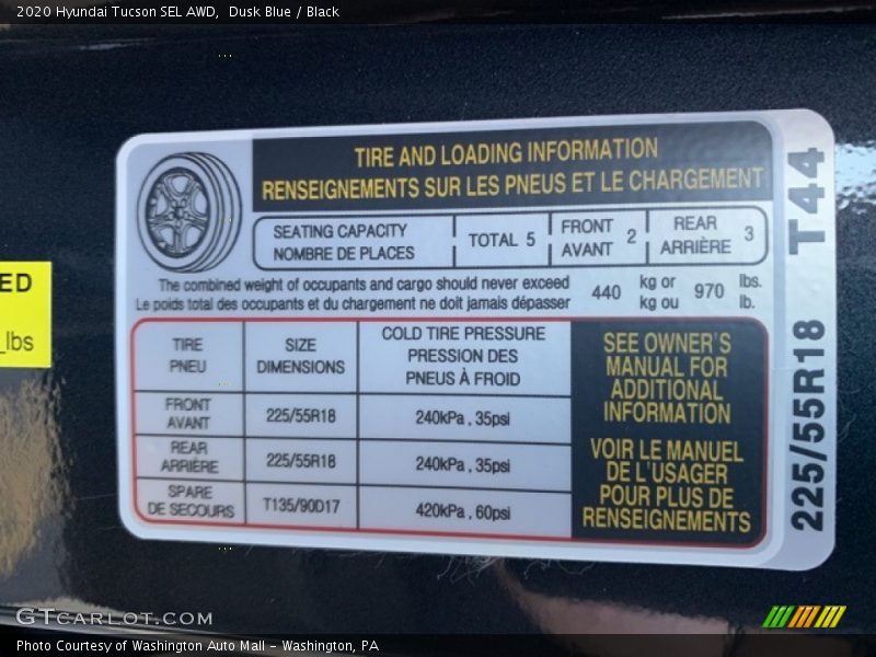 Info Tag of 2020 Tucson SEL AWD