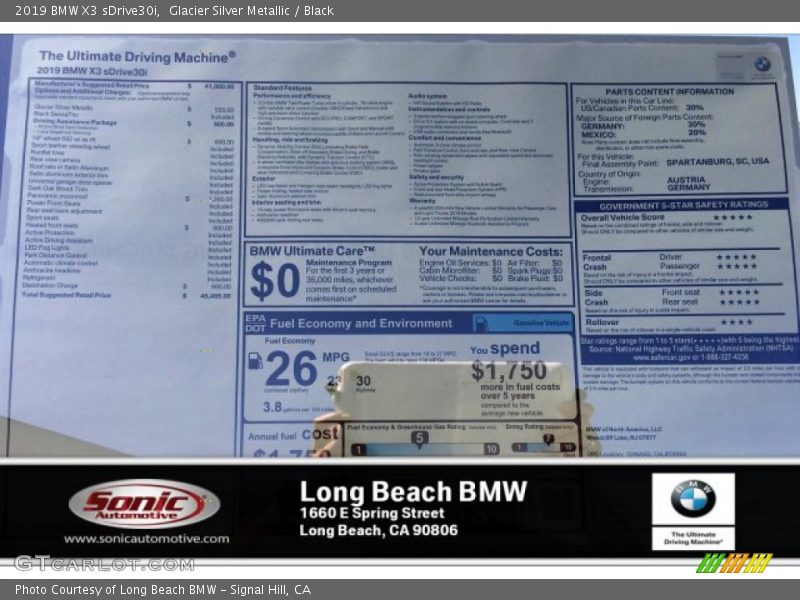 Glacier Silver Metallic / Black 2019 BMW X3 sDrive30i
