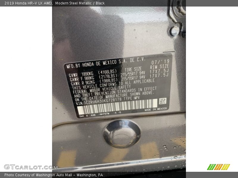 Modern Steel Metallic / Black 2019 Honda HR-V LX AWD