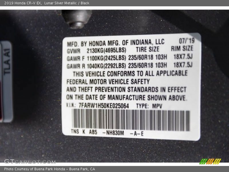 Lunar Silver Metallic / Black 2019 Honda CR-V EX