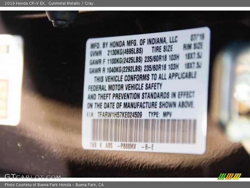 Gunmetal Metallic / Gray 2019 Honda CR-V EX