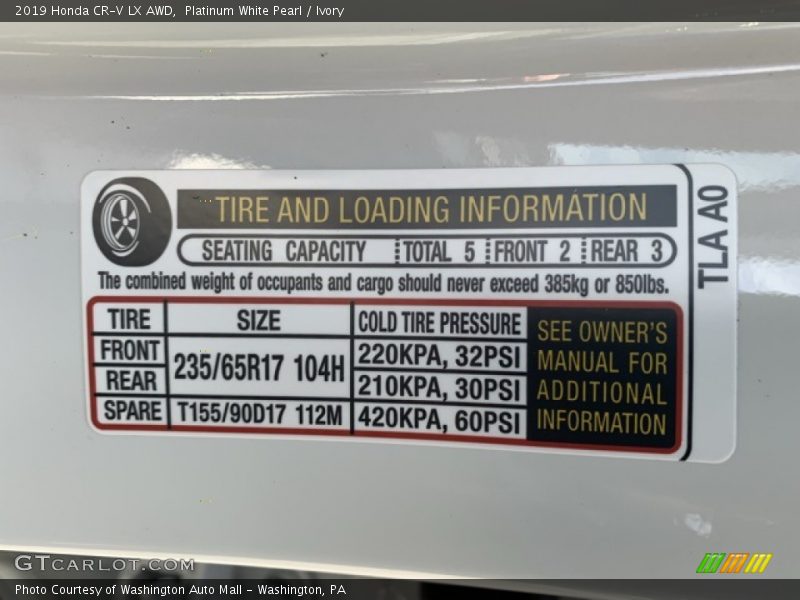 Platinum White Pearl / Ivory 2019 Honda CR-V LX AWD