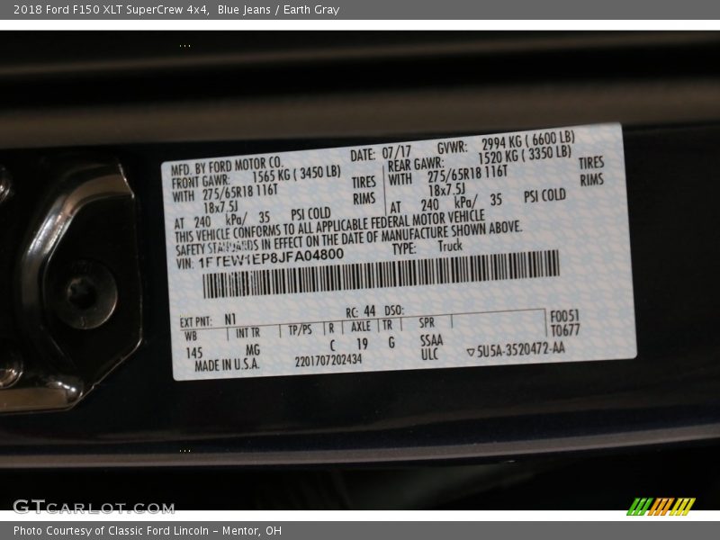 Blue Jeans / Earth Gray 2018 Ford F150 XLT SuperCrew 4x4