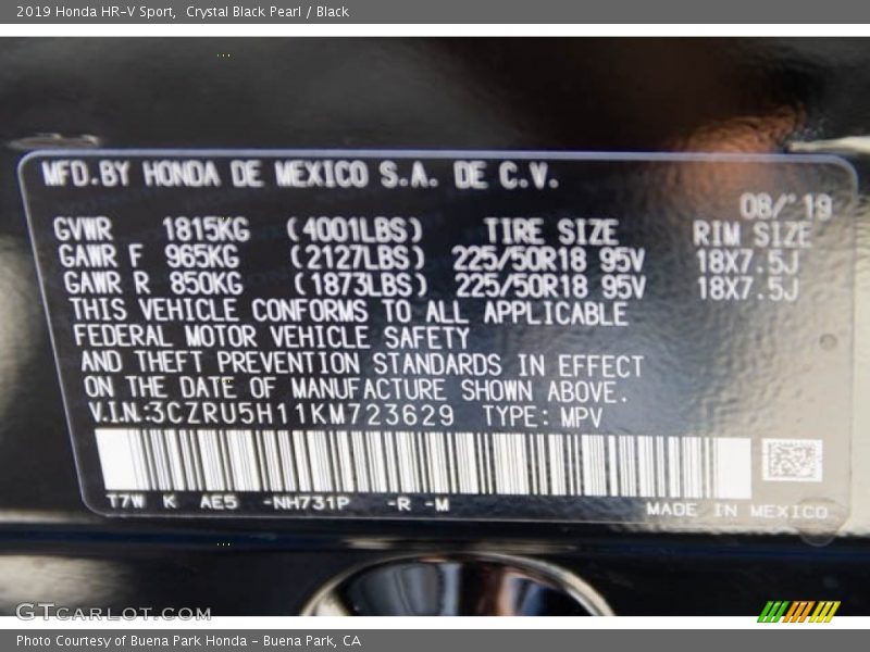 Crystal Black Pearl / Black 2019 Honda HR-V Sport