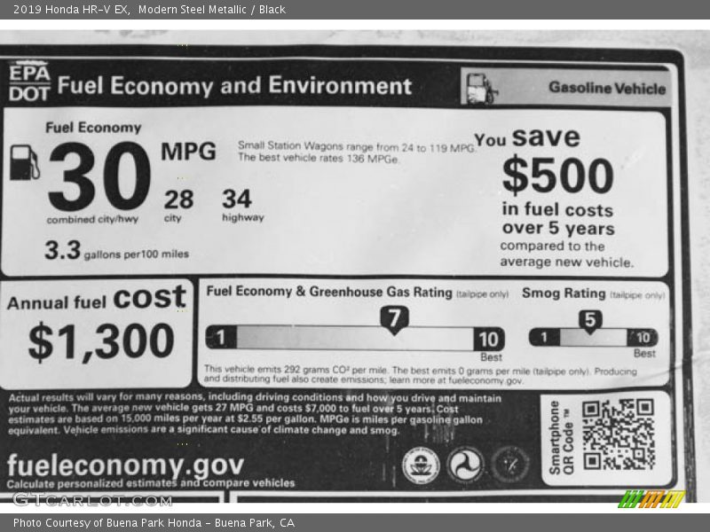 Modern Steel Metallic / Black 2019 Honda HR-V EX