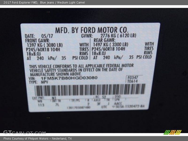 Blue Jeans / Medium Light Camel 2017 Ford Explorer FWD