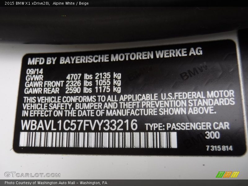 Alpine White / Beige 2015 BMW X1 xDrive28i