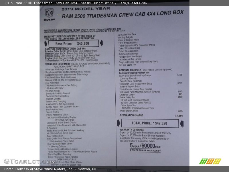 Bright White / Black/Diesel Gray 2019 Ram 2500 Tradesman Crew Cab 4x4 Chassis