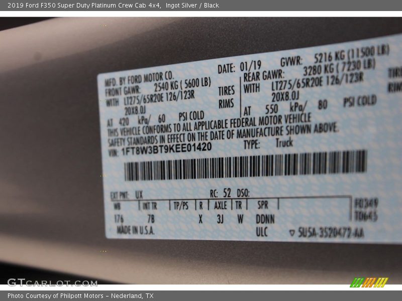 Ingot Silver / Black 2019 Ford F350 Super Duty Platinum Crew Cab 4x4