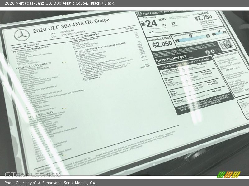  2020 GLC 300 4Matic Coupe Window Sticker