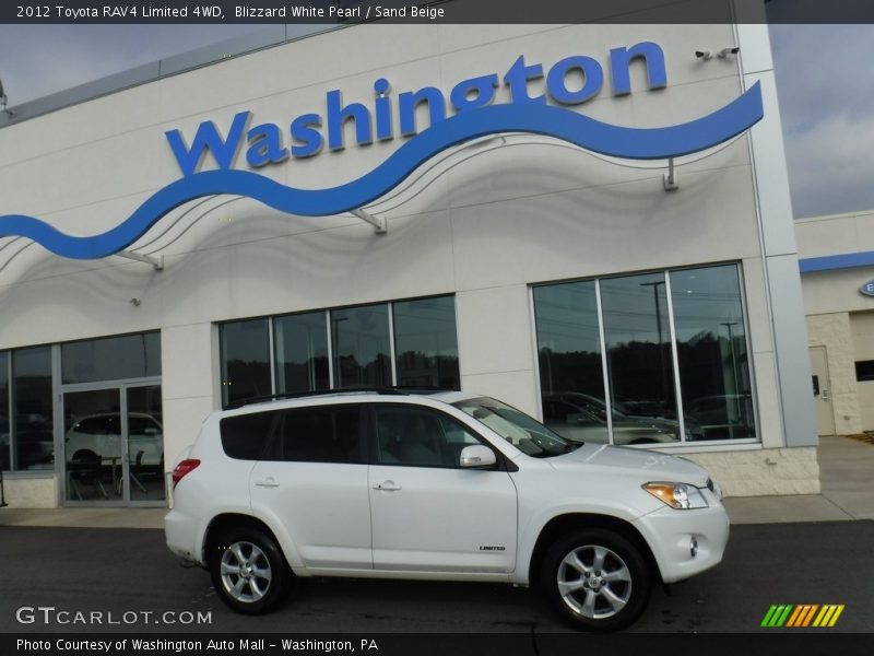 Blizzard White Pearl / Sand Beige 2012 Toyota RAV4 Limited 4WD