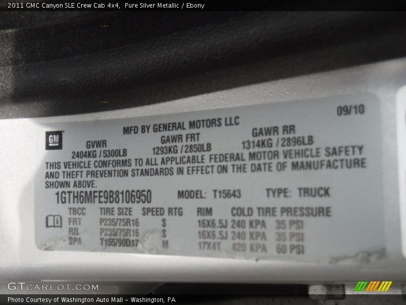 Pure Silver Metallic / Ebony 2011 GMC Canyon SLE Crew Cab 4x4