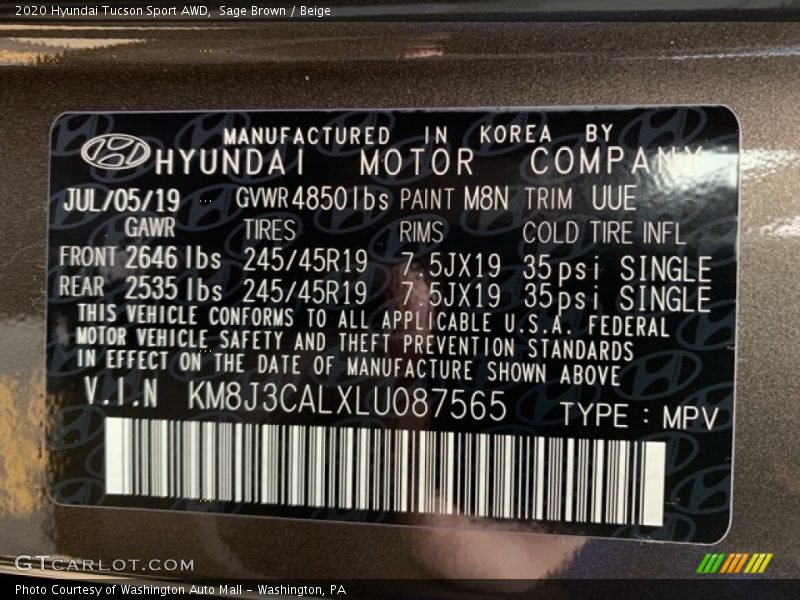 2020 Tucson Sport AWD Sage Brown Color Code M8N