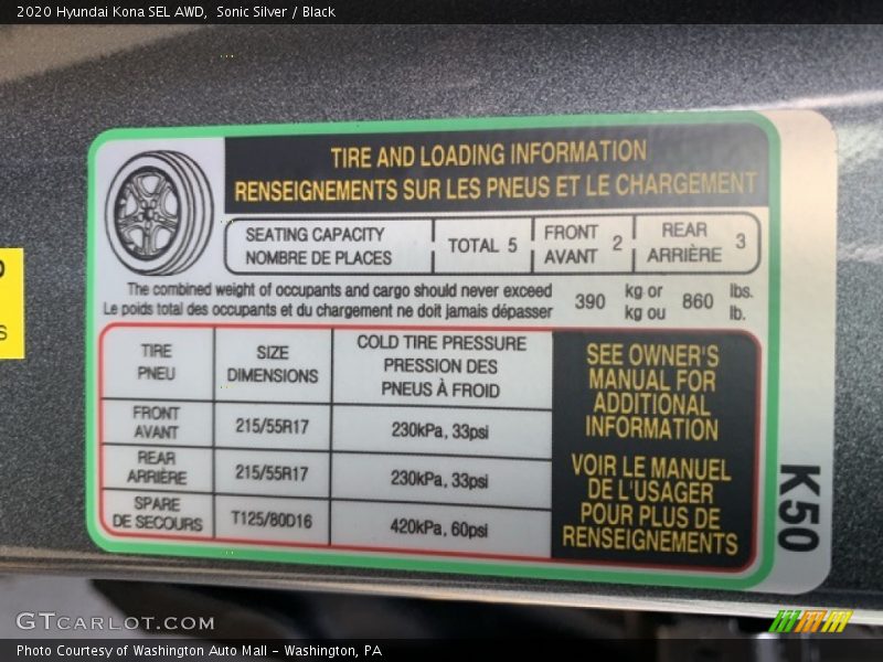 Sonic Silver / Black 2020 Hyundai Kona SEL AWD