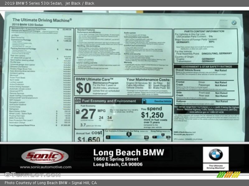 Jet Black / Black 2019 BMW 5 Series 530i Sedan