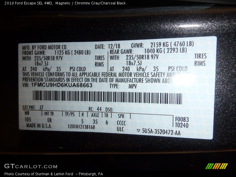 Magnetic / Chromite Gray/Charcoal Black 2019 Ford Escape SEL 4WD