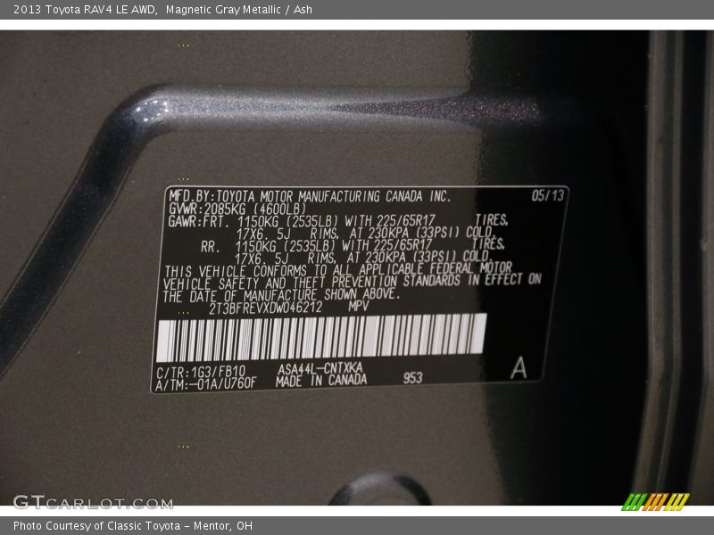 Magnetic Gray Metallic / Ash 2013 Toyota RAV4 LE AWD