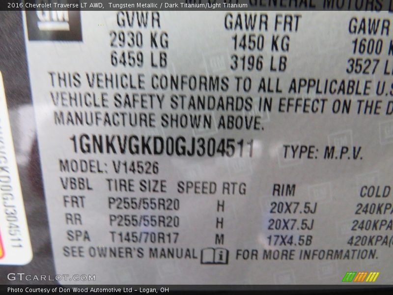 Tungsten Metallic / Dark Titanium/Light Titanium 2016 Chevrolet Traverse LT AWD