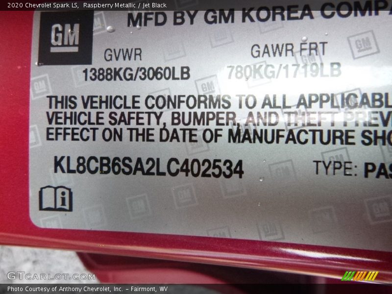 Raspberry Metallic / Jet Black 2020 Chevrolet Spark LS