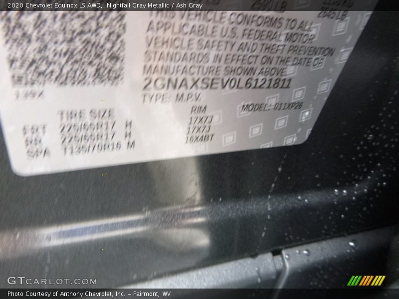 Nightfall Gray Metallic / Ash Gray 2020 Chevrolet Equinox LS AWD