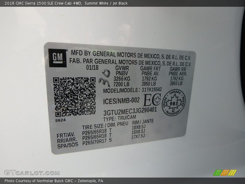 Summit White / Jet Black 2018 GMC Sierra 1500 SLE Crew Cab 4WD