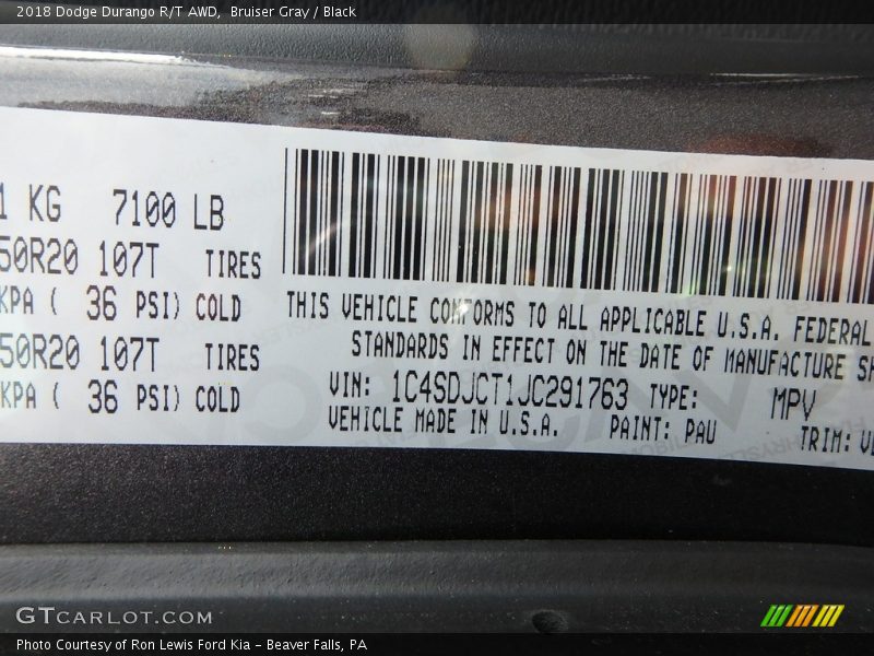 Bruiser Gray / Black 2018 Dodge Durango R/T AWD