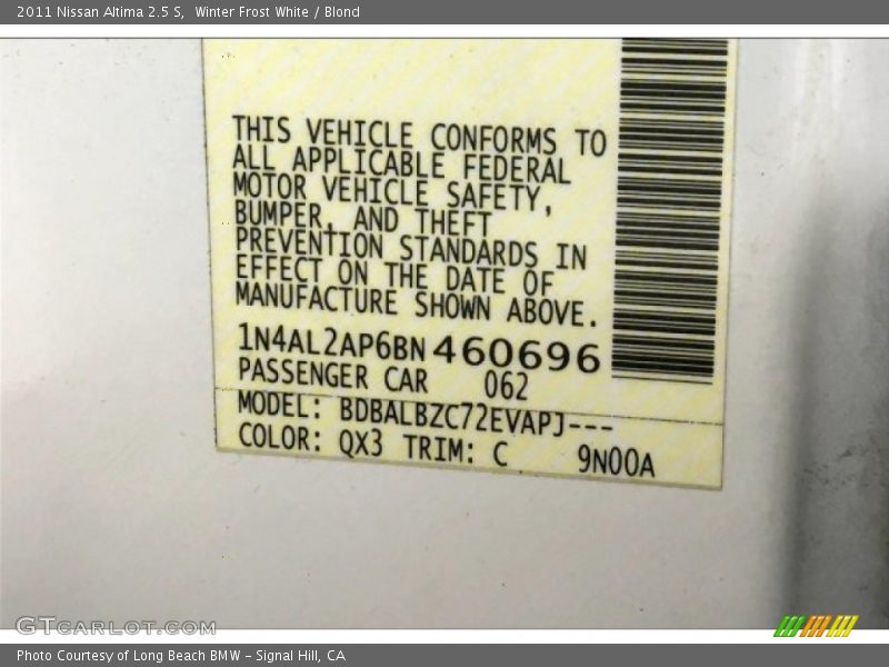 Winter Frost White / Blond 2011 Nissan Altima 2.5 S