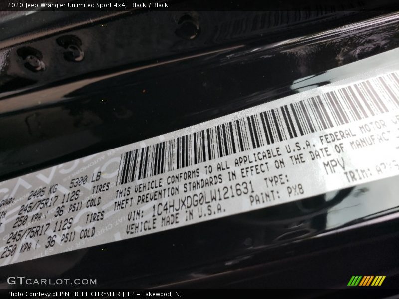 Black / Black 2020 Jeep Wrangler Unlimited Sport 4x4