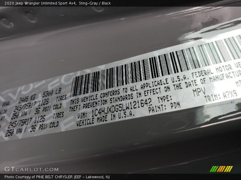 Sting-Gray / Black 2020 Jeep Wrangler Unlimited Sport 4x4