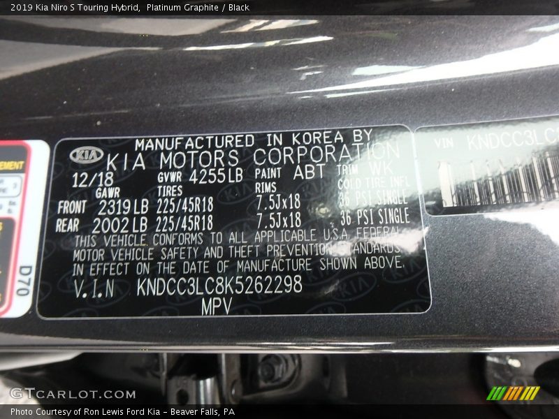 Platinum Graphite / Black 2019 Kia Niro S Touring Hybrid