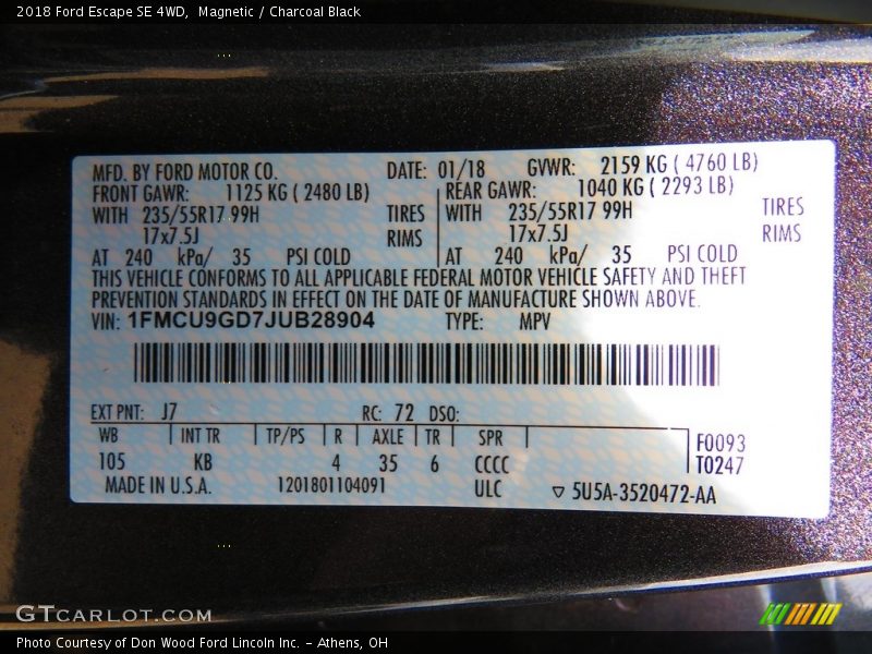 Magnetic / Charcoal Black 2018 Ford Escape SE 4WD