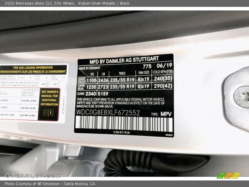 2020 GLC 300 4Matic Iridium Silver Metallic Color Code 775