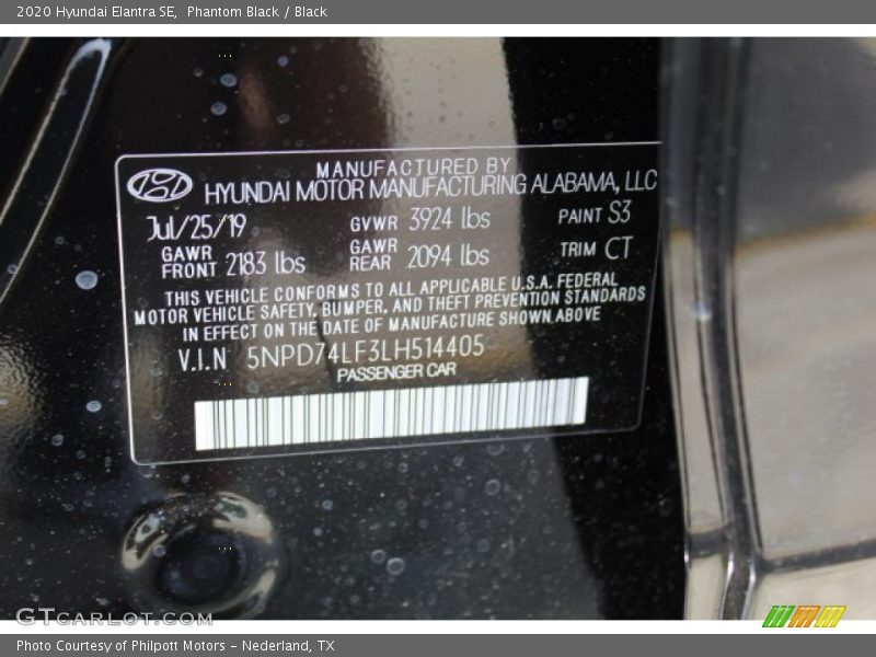 Phantom Black / Black 2020 Hyundai Elantra SE