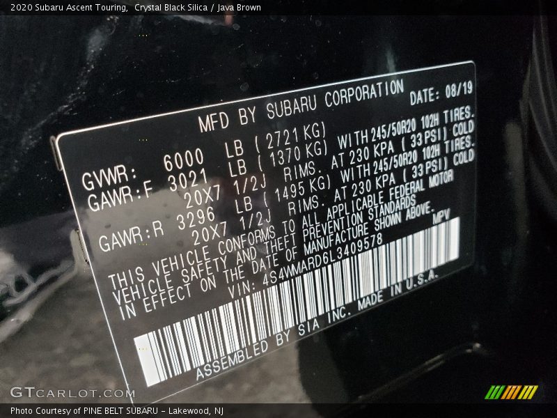Crystal Black Silica / Java Brown 2020 Subaru Ascent Touring