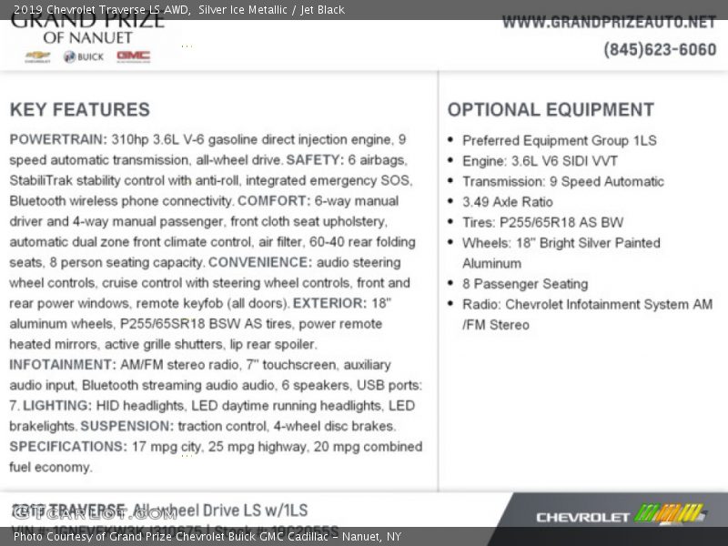 Silver Ice Metallic / Jet Black 2019 Chevrolet Traverse LS AWD