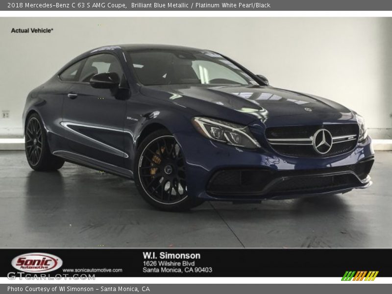 Brilliant Blue Metallic / Platinum White Pearl/Black 2018 Mercedes-Benz C 63 S AMG Coupe