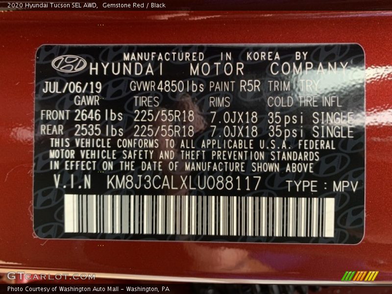 Gemstone Red / Black 2020 Hyundai Tucson SEL AWD