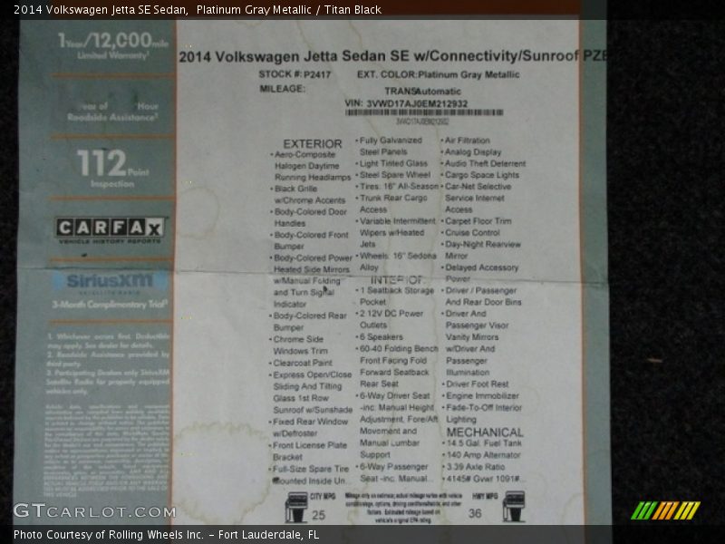 Platinum Gray Metallic / Titan Black 2014 Volkswagen Jetta SE Sedan
