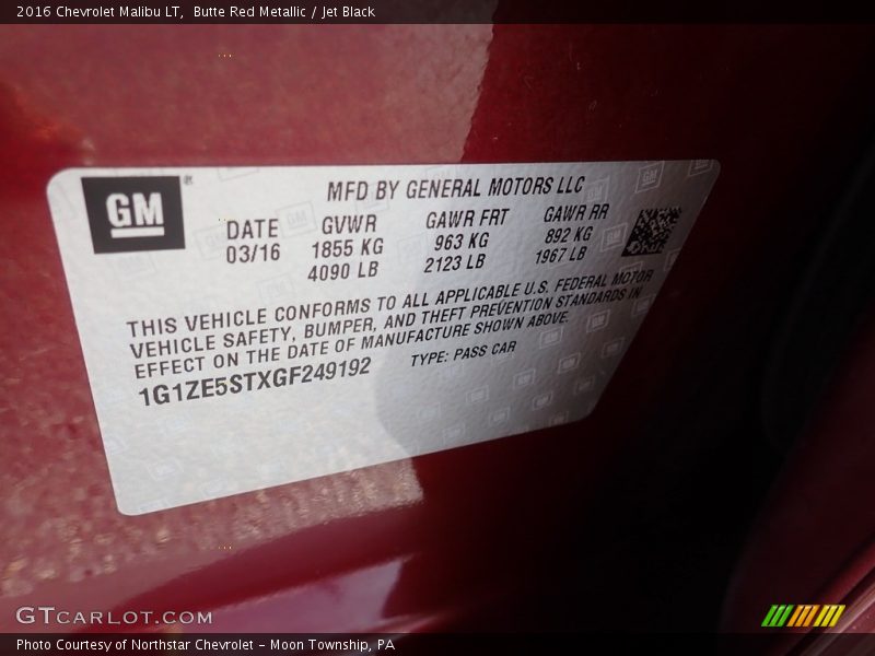 Butte Red Metallic / Jet Black 2016 Chevrolet Malibu LT