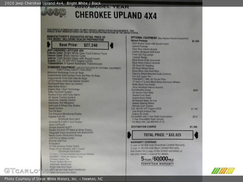 Bright White / Black 2020 Jeep Cherokee Upland 4x4