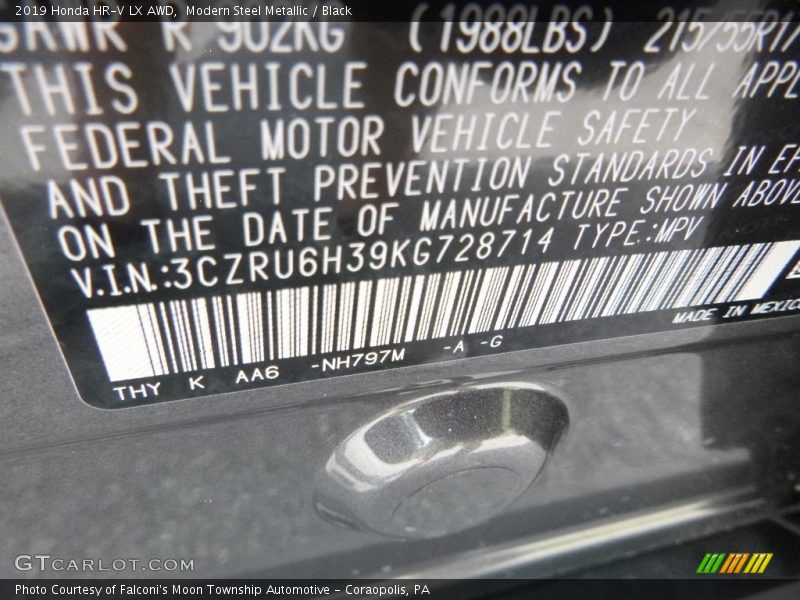 Modern Steel Metallic / Black 2019 Honda HR-V LX AWD