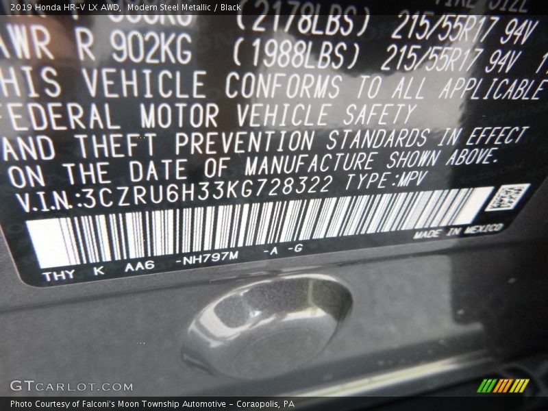 Modern Steel Metallic / Black 2019 Honda HR-V LX AWD