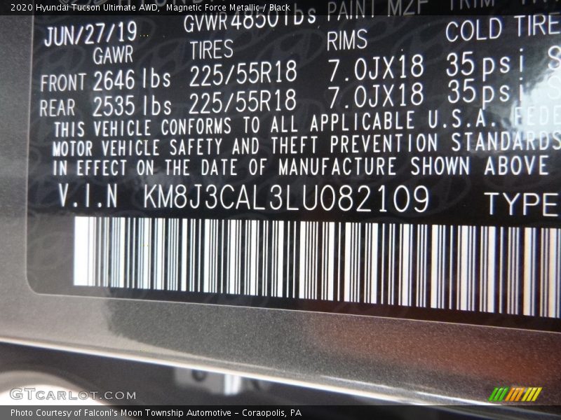 Magnetic Force Metallic / Black 2020 Hyundai Tucson Ultimate AWD