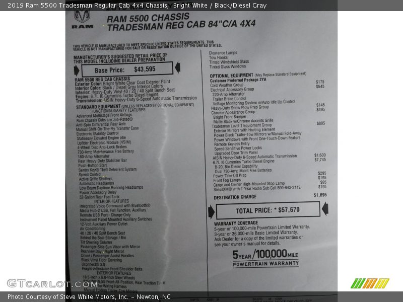 Bright White / Black/Diesel Gray 2019 Ram 5500 Tradesman Regular Cab 4x4 Chassis