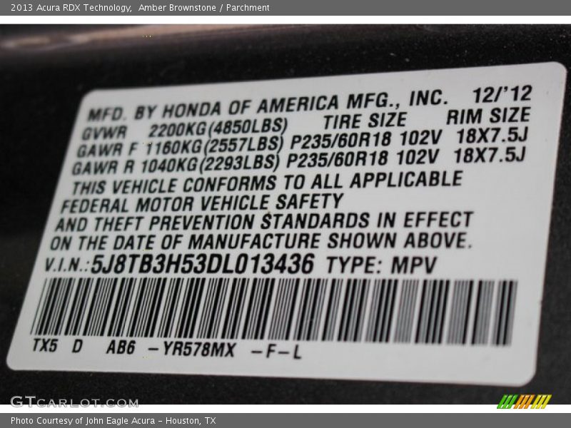 Amber Brownstone / Parchment 2013 Acura RDX Technology
