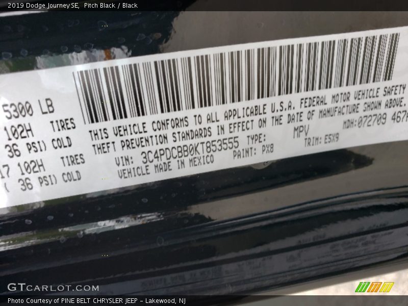 Pitch Black / Black 2019 Dodge Journey SE