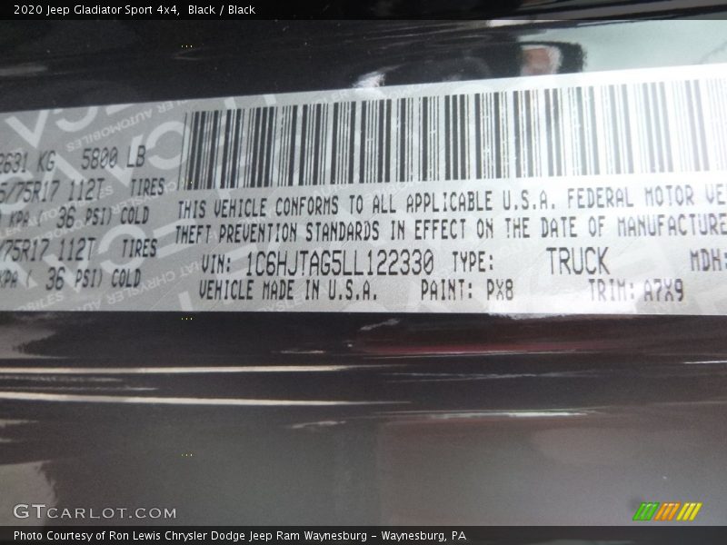 Black / Black 2020 Jeep Gladiator Sport 4x4