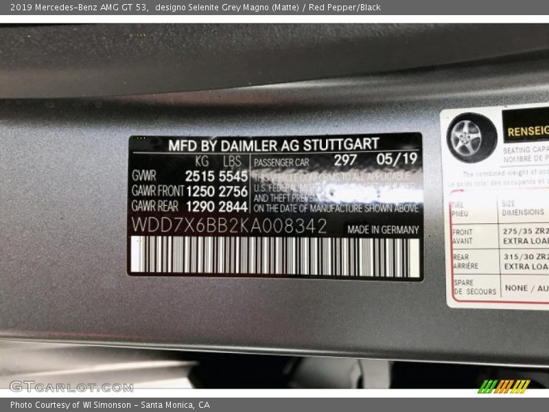 2019 AMG GT 53 designo Selenite Grey Magno (Matte) Color Code 297