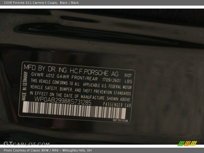 Black / Black 2008 Porsche 911 Carrera S Coupe
